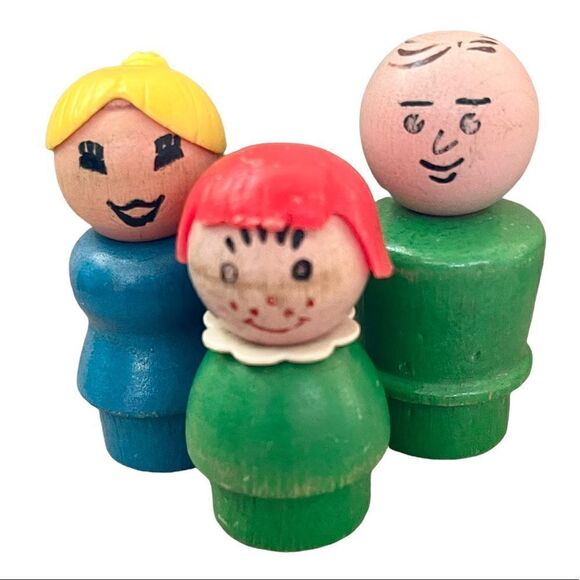 Vintage Fisher-Price Little People All Wood Lady Girl Man Cowboy 7 Piece Bundle - Picture 7 of 16